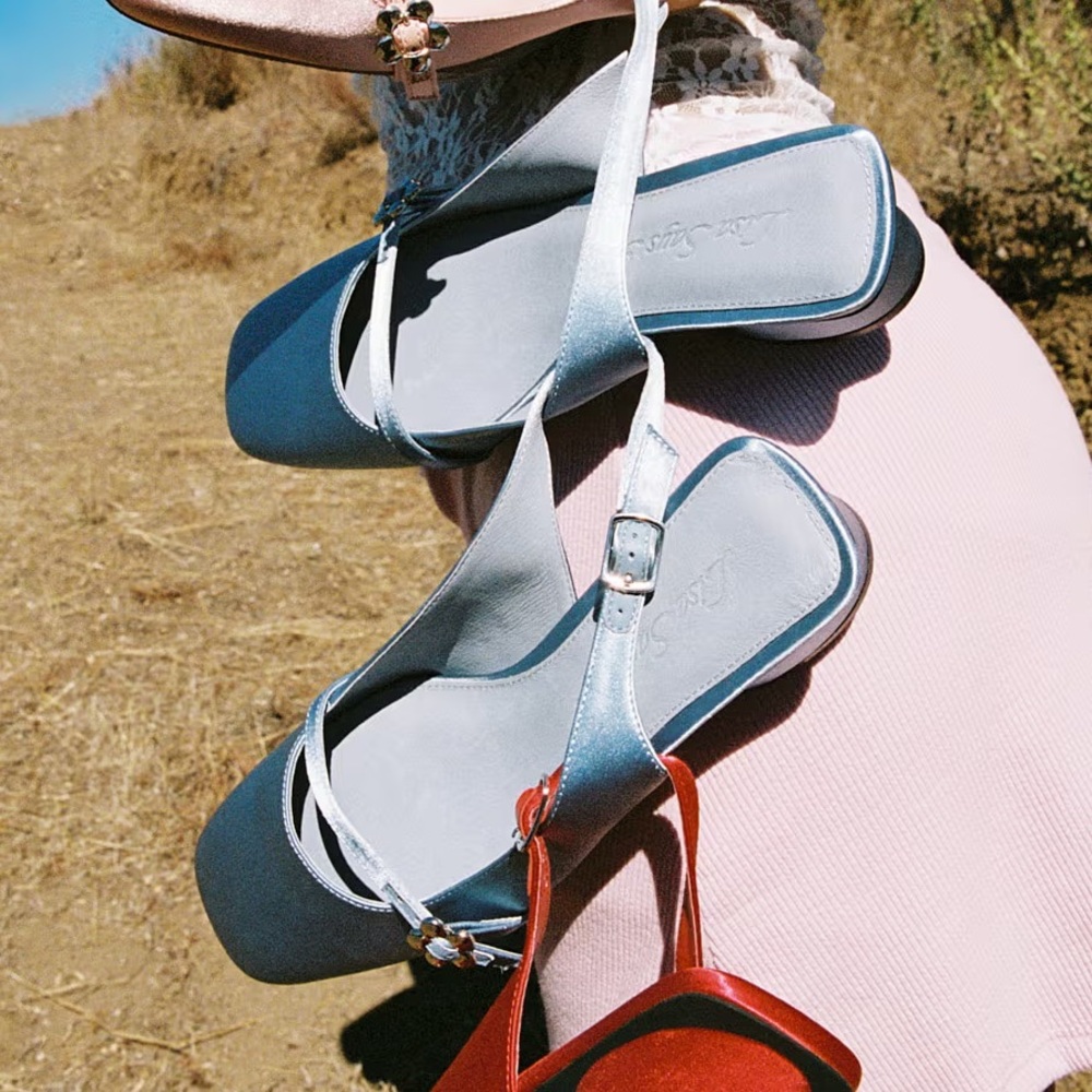 Lisa Says Gah Light Blue Satin Slingback Heels